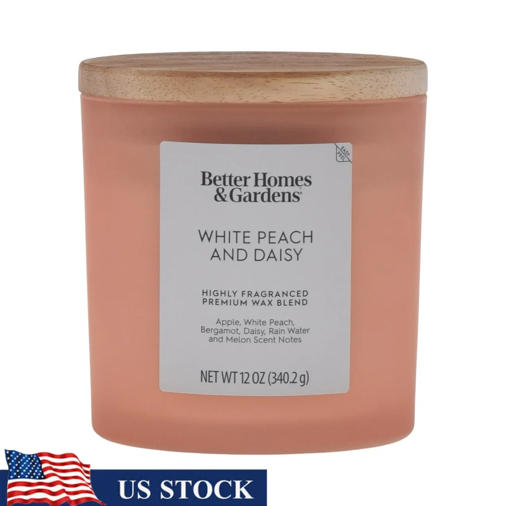 

4 Pack 12oz White Peach Daisy Scented Candle 2 Wick Frosted Jar Paraffin Wax Blend 40 Hour Burn Time Home Décor