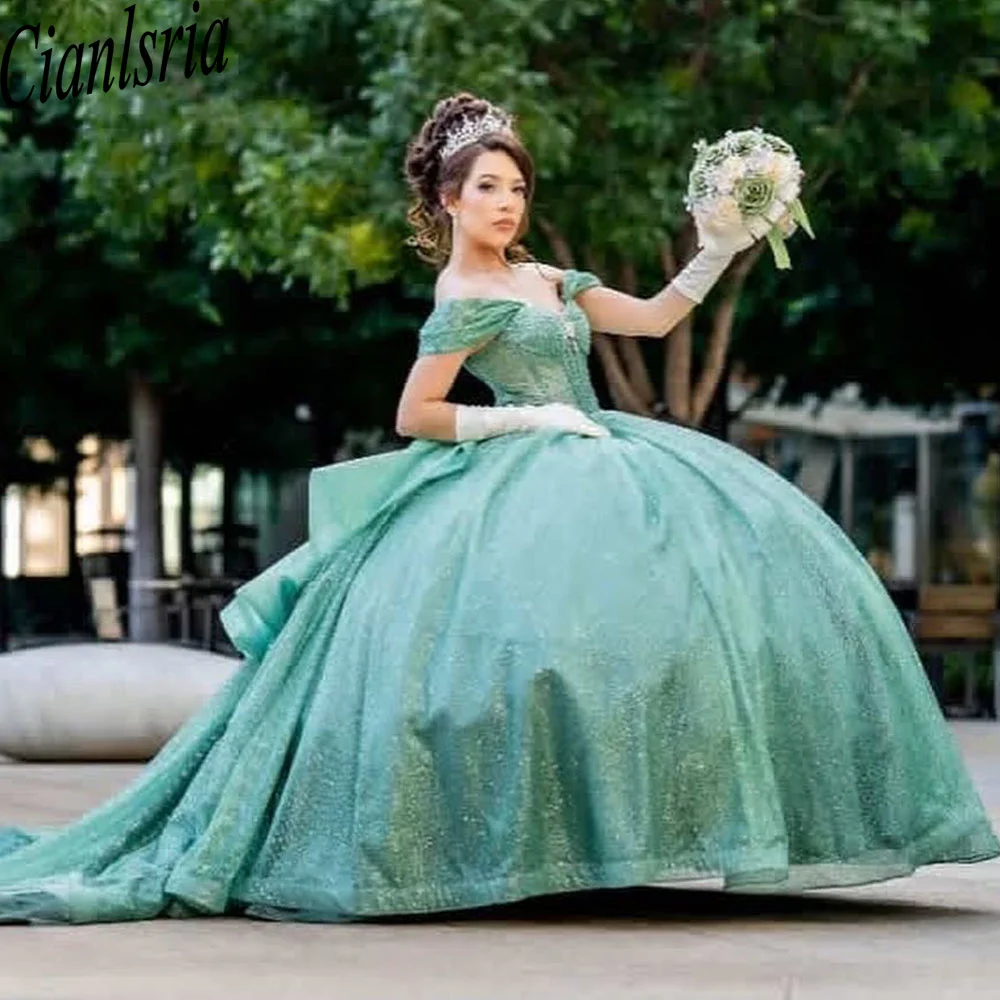 

Ball Gown Quinceanera Dresses Vestidos De 15 Anos Off-Shoulder Glittering Floor-Length Princess Party Customized