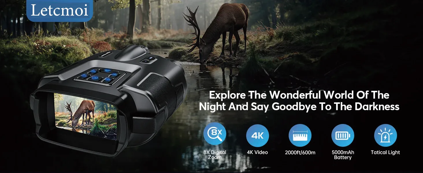 Nachtsichtfernglas 600m HD 8X Digitaler Zoom 4K Infrarot Taktisches Teleskop für Jagd Camping Bootfahren 5000mAh Akku – Detail 1