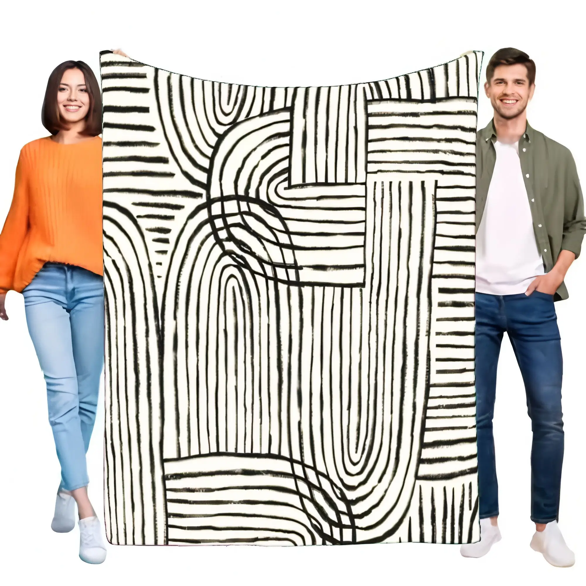 Stilvolle Decke mit abstrakten Linien, weiche, gemütliche Heimdekoration, leichter Sofaüberwurf, perfekt zum Verschenken
