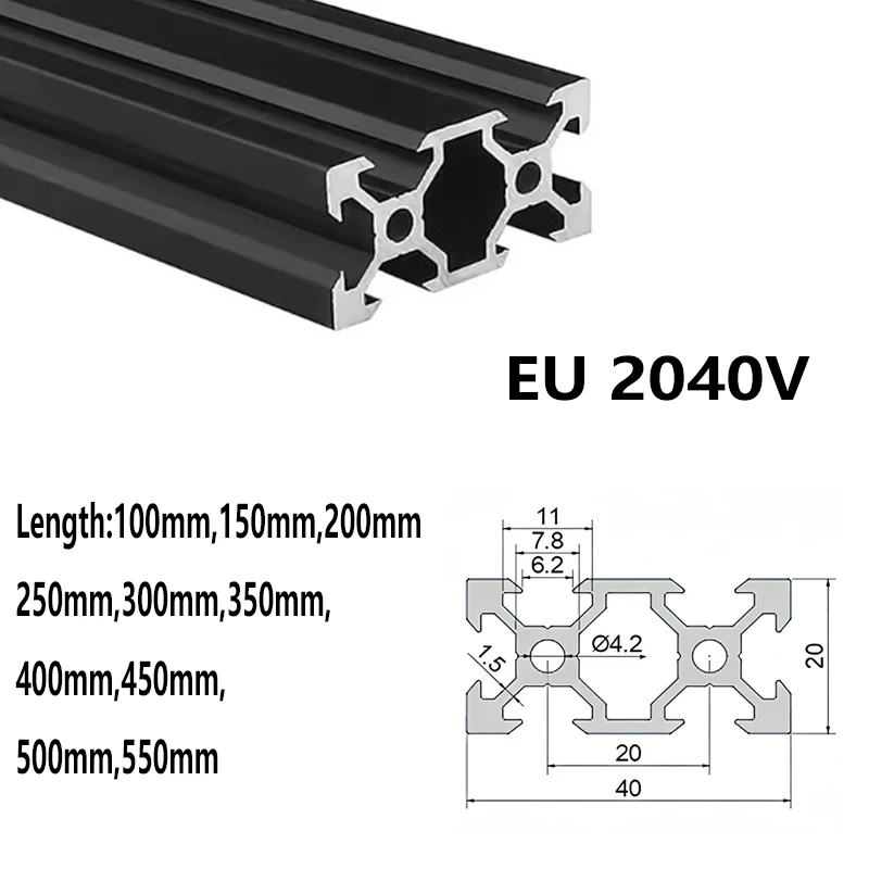 1Pc 2Pcs 2040 Anodized Linear Rail Aluminum Extrusion Profile for CNC 3D Printer Parts 100 150 200 250 300 350 400 450 500 550mm