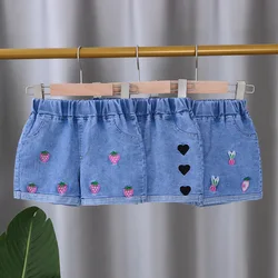 New Summer Girls Love Denim Shorts Teenage Girl Casual Fashion Shorts Kids Children Flowers Embroidery Jean Short for Girls