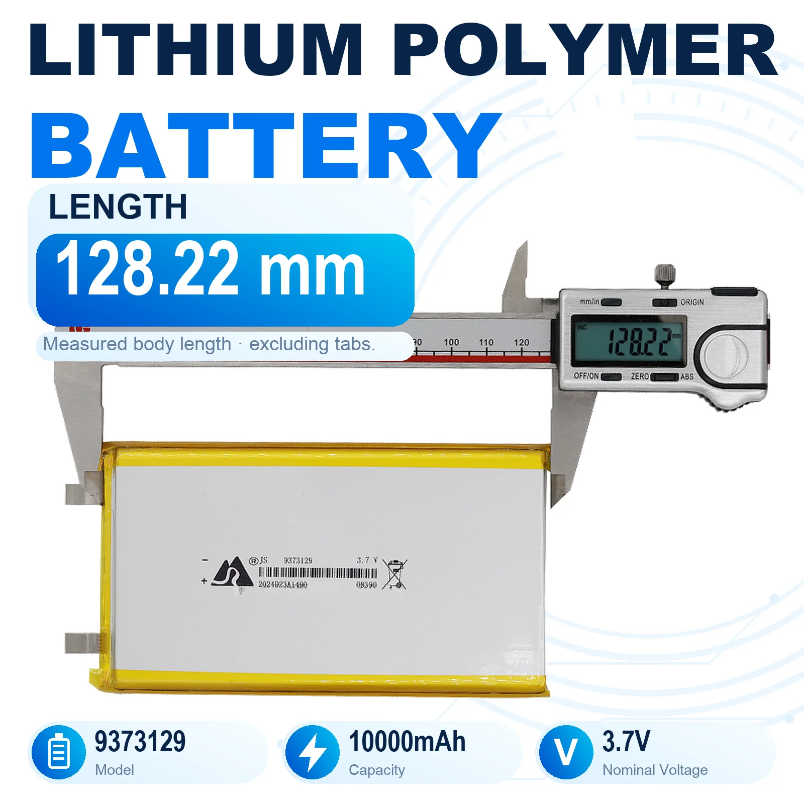 JS 9373129 3.7V 10000mAh Rechargeable LiPo Battery Lithium Polymer Pouch Cell with Flat Metal Tabs