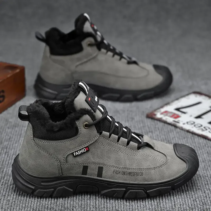 

2025 New Men's Autumn Winter High Top Lace Up Cotton Padded Work Shoes Casual Sports Hiking Construction Site Versatile