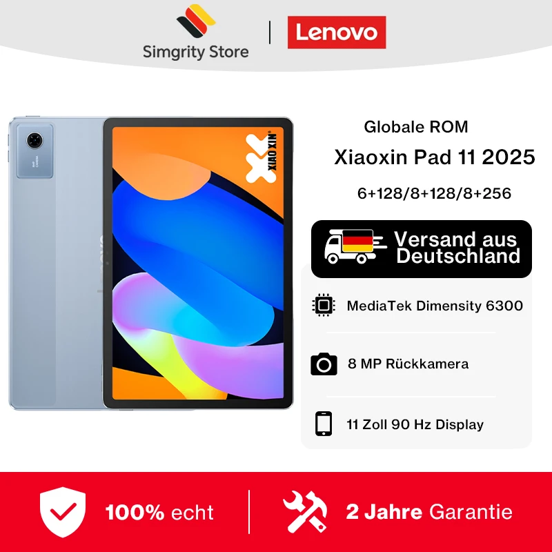 Tablet Lenovo Xiaoxin Pad 11 2025 ROM Global, MTK Dimensity 6300, Pantalla de 11 Pulgadas 2.5K 90Hz, Batería de 7040mAh, Cámara Trasera de 8MP