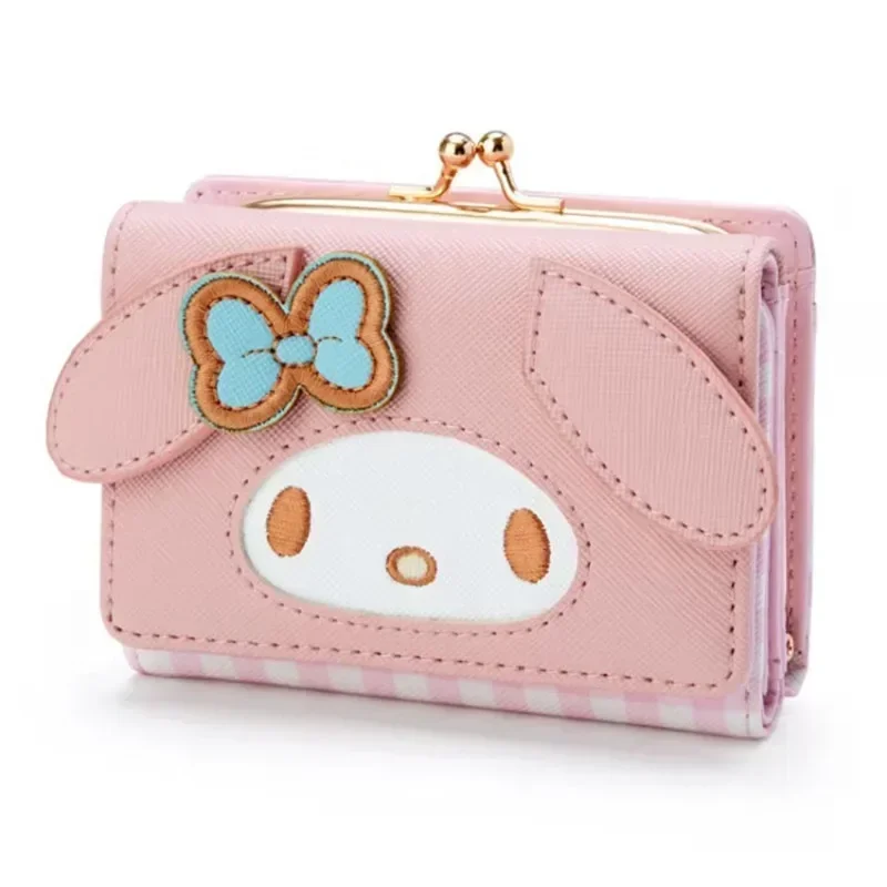 Sanrio kuromi new PU women's short wallet hello kitty buckle card holder children's coin purse girl boy Melody clutch