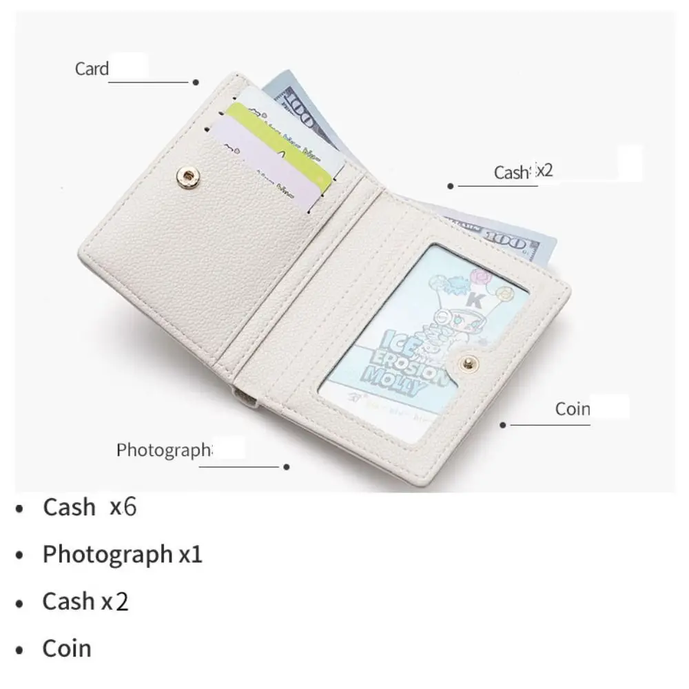 

Luxury PU Leather Short Wallet Solid Color Large Capacity Card Holder Thin Women's Handbag Lady