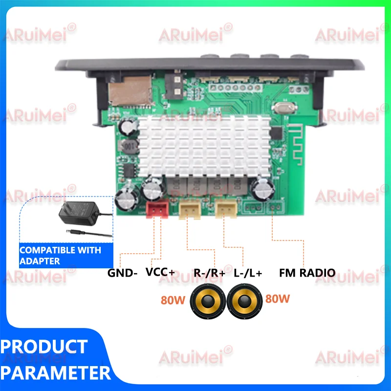 160W Amplifier Bluetooth 5.1 MP3 Decoder Board 2*80W Audio Player 12V DIY MP3 Player Car FM Radio Module TF USB Mic Record Call