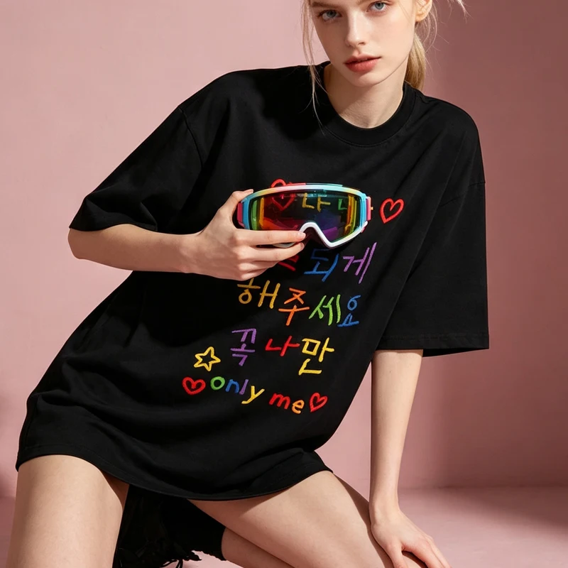 Positive Letter Print Graphic T-Shirt Casual Loose Short Sleeve Tee for Women Men Y2k Top Aesthetic Tops Women Clothes