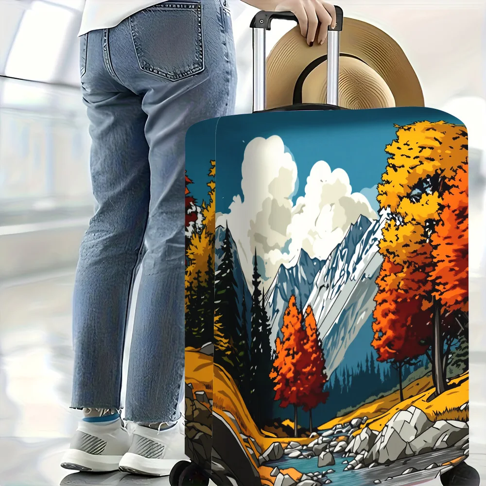 1pc Autumn Mountain River printed luggage cover. Fits suitcases from 18 to 32 inches; effectively protects your luggage