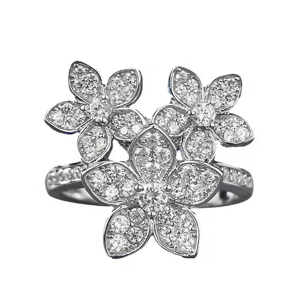 Cmon Kstar new European and American French s925 silver three flowers adjustable ring women fashionable daily wear jewelry 3