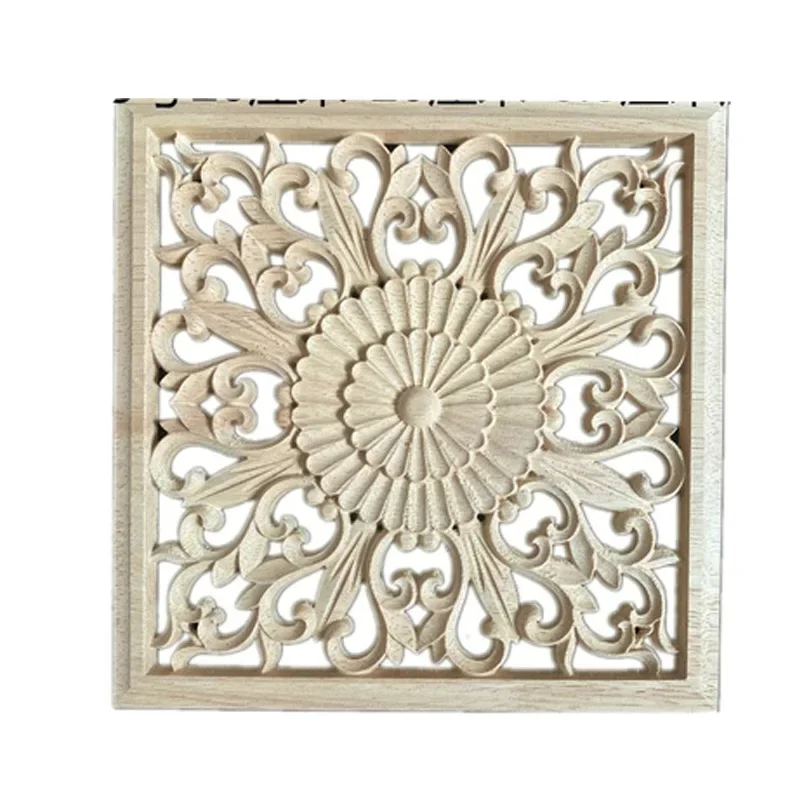 2PCS 20cm Wood Mouldings Wood Carving Door Onlay Wood Applique Decal Antique Retro Modern Long Wooden Cabinet Furniture Corner