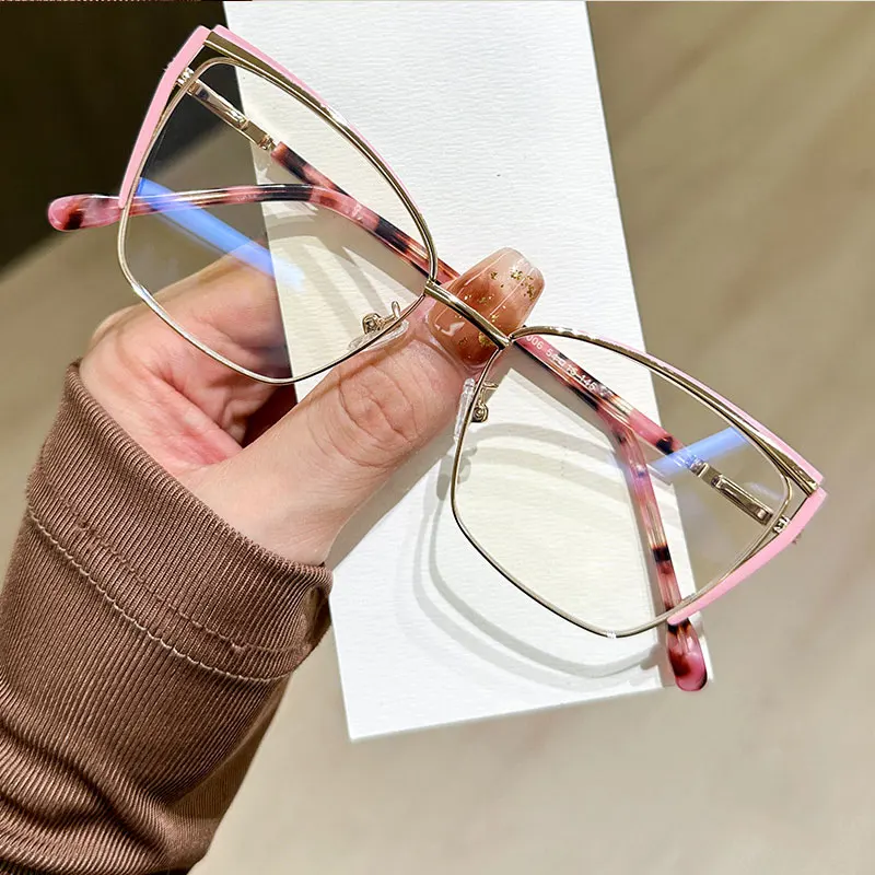 Damskie metalowe okulary dla krótkowzroczności moda kwadratowy zawias sprężynowy żywica optyczne okulary dla krótkowzroczności niestandardowe okulary korekcyjne # 304045