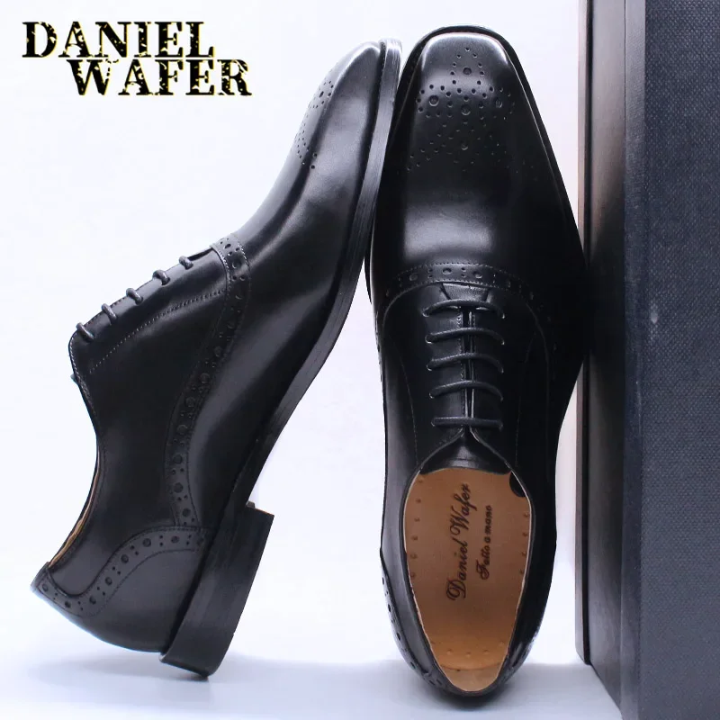 Men's Genuine Leather Oxford Shoes Brown & Black Business Dress Suit High-Quality Snake Print Lace-Up Wedding Shoes