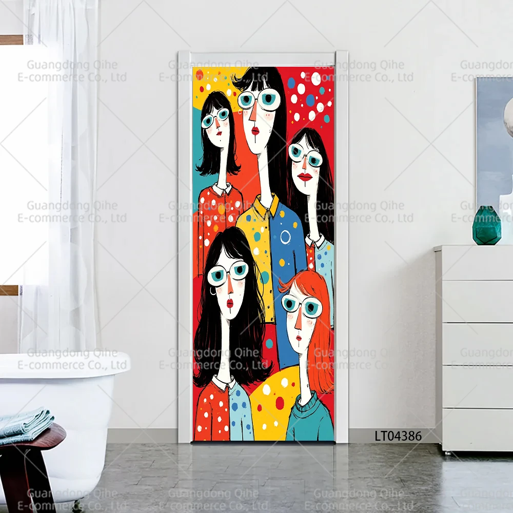 Abstract Animal Art Pattern PVC Door Decals, Self-Adhesive Wear-Resistant Waterproof Wall Stickers