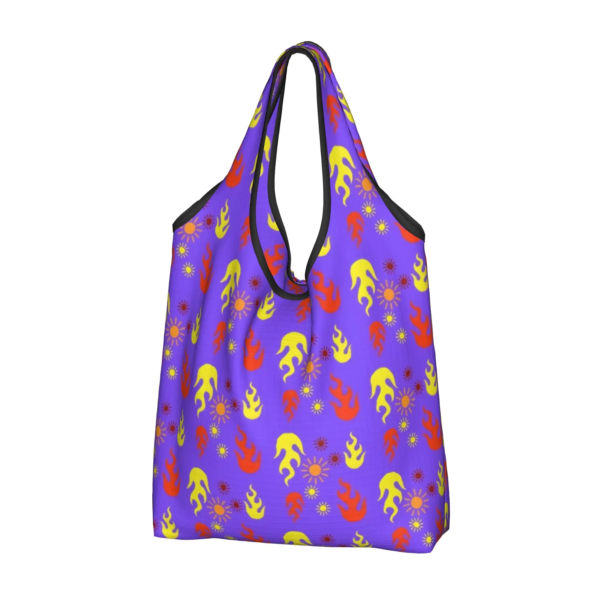 Reusable Flame Fire in Autumn  Shopping Bag Women Tote Bag Portable Flaming  Groceries Shopper Bags