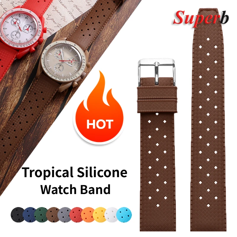 Quick Release Premium Tropical Rubber Watch Strap 20mm 22mm Men Women Universal Bands for Omgea for Seiko for Oris  Bracelets