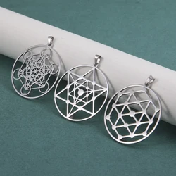 Dawapara Metatron Cube Pendant for Necklace Stainless Steel Charms for Jewelry Making Sacred Geometric Kabbalistic Tree of Life