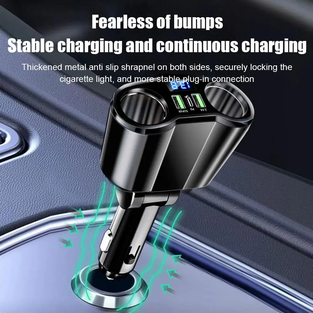 

Qc3.0 Car Charger With Led Display Dual Usb Ports Fast Car Cigarette Lighter Accessories Charger Charging Adapter F5t1