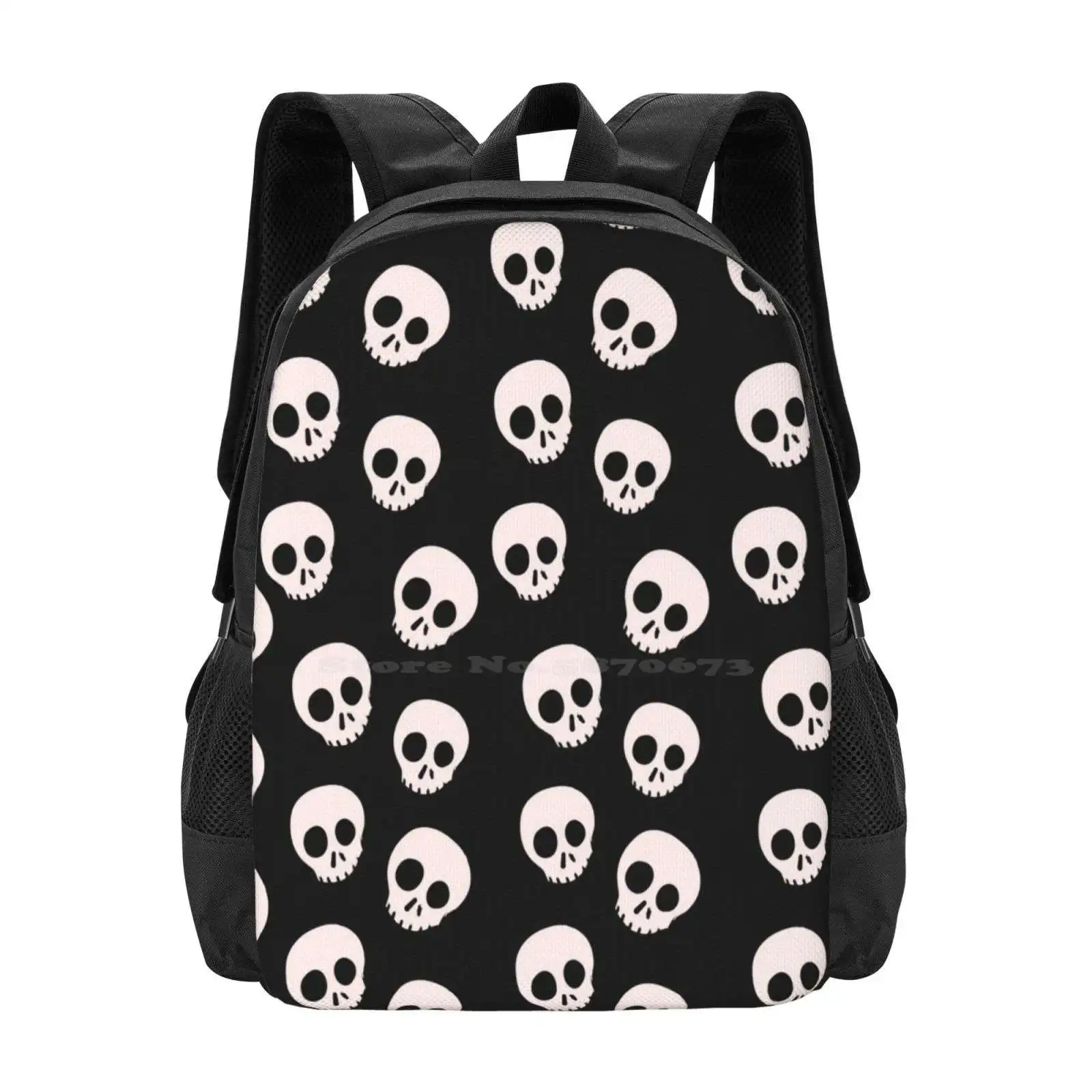 Mochila escolar Happy Skulls para ordenador portátil, bolso de gran capacidad con patrón de calaveras, color rosa Pastel, gótico, oscuro, escalofriante, Halloween