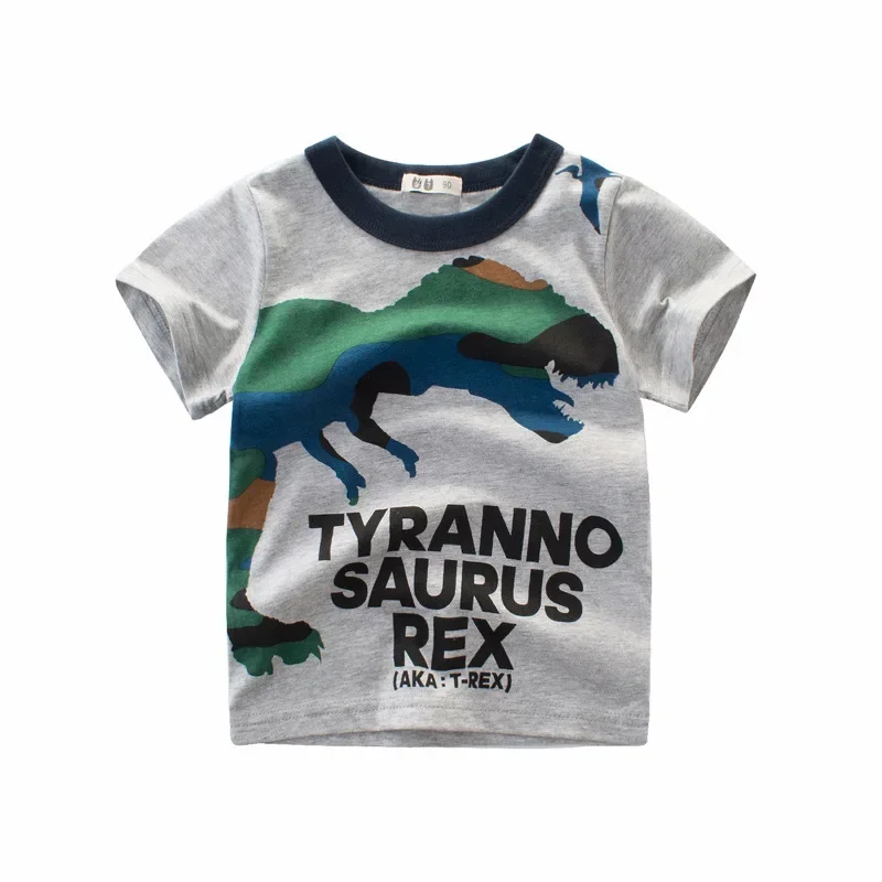 Cartoon Dinosaur Baby Boys T-Shirts 2 3 4 5 7 9 Years Kids Summer Cotton Tees Children Short Sleeves Summer Clothing  9052