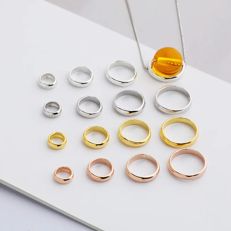 1pc/Lot 925 Sterling Silver 4 Colors Circle Beads Frame Spacer Fit4/6/8/10mm Bracelets Necklace Round Beads Covers DIY Jewelry