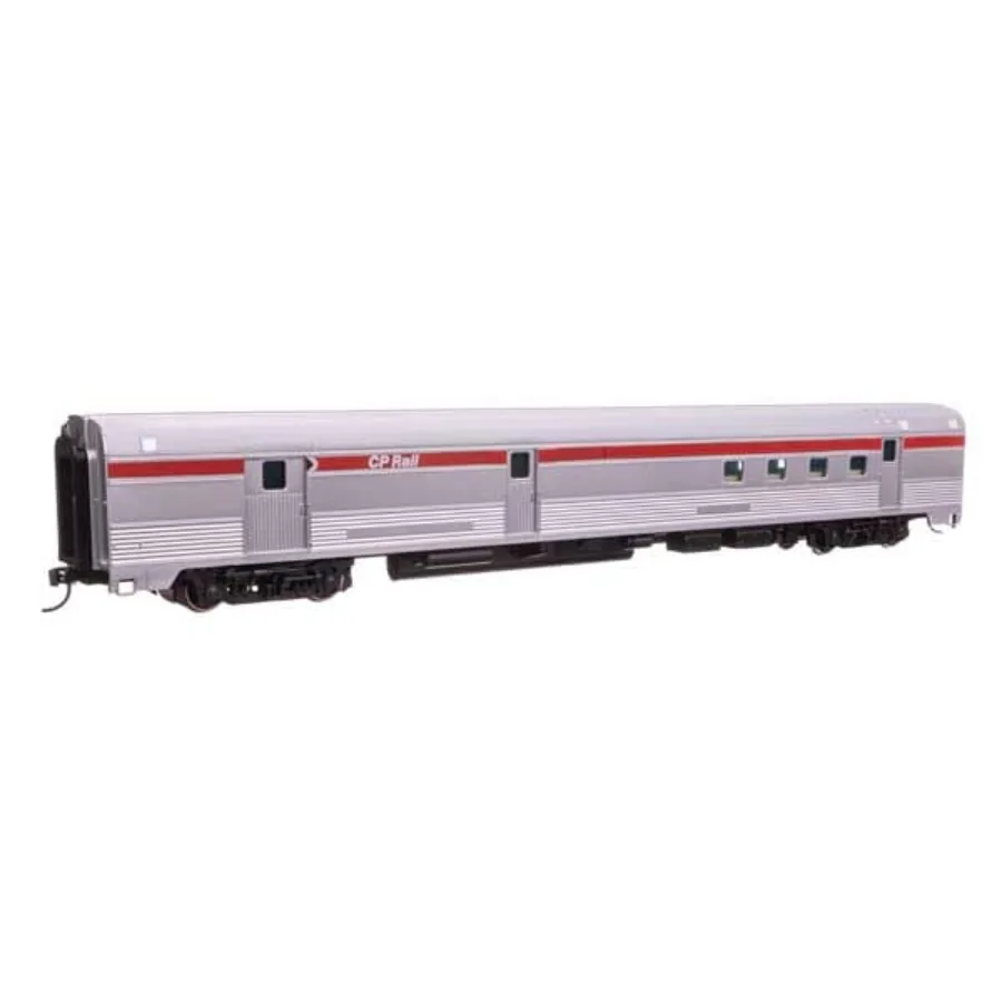

HO scale 85' Budd baggage-RPO car for railway post office use, stainless steel body, red and gray scheme, realistic detailing a
