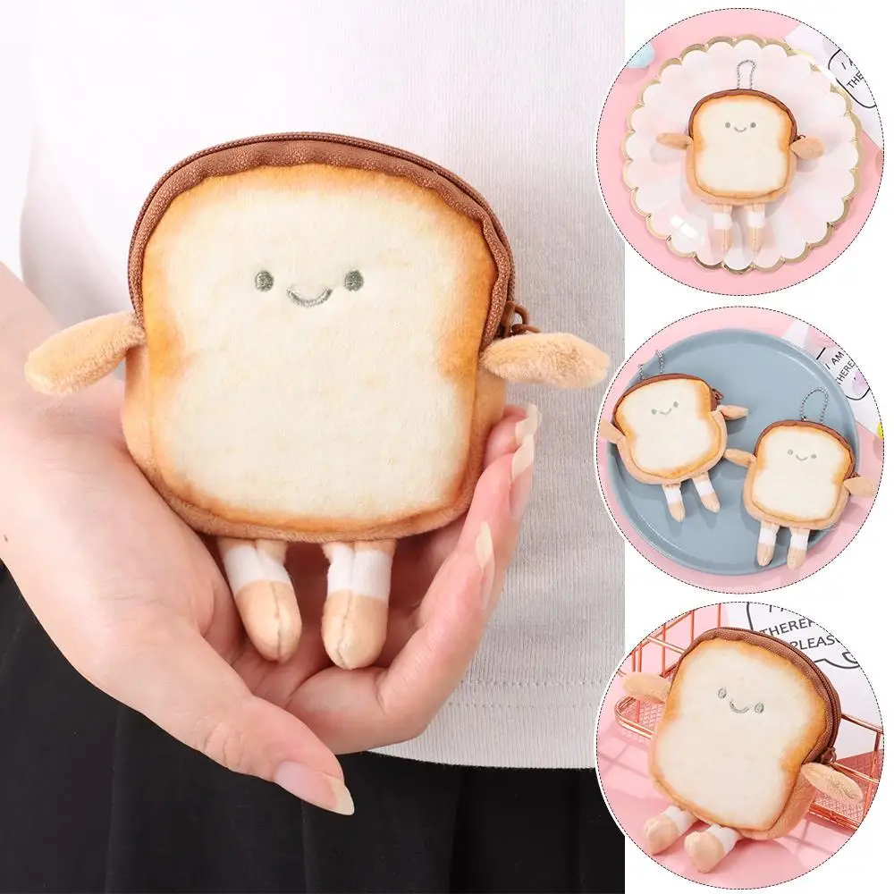 Carteira de Pelúcia em Formato de Pão Torrado de Desenho Animado, Porta-Moedas Infantil, Bolsa para Fones de Ouvido, Bolsa para Moedas e Chaves, Bolsa para Bonecas, Pingente de Aniversário