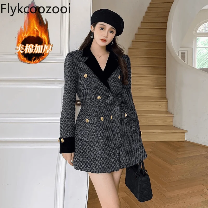 Thickened Elegant Suit Wool Coat for Women 2024 Autumn and Winter New Large-size Women's High-end Casacas Para Mujer