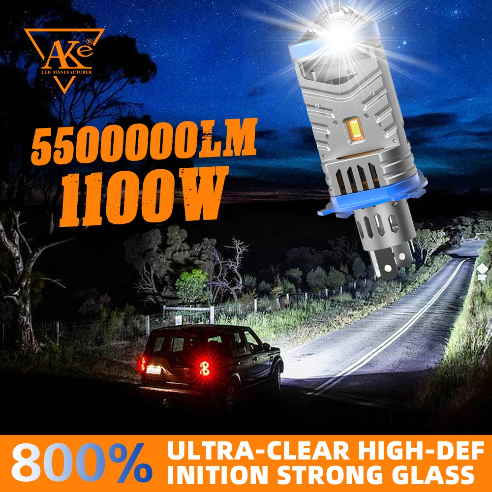 

1100W H4 Canbus Car Headlight Mini Lens H4/9003/HB2 LED Projector Bulb 5500000LM 6500K Hi/Low Beam Auto Motorcycle Mini Lens 12V