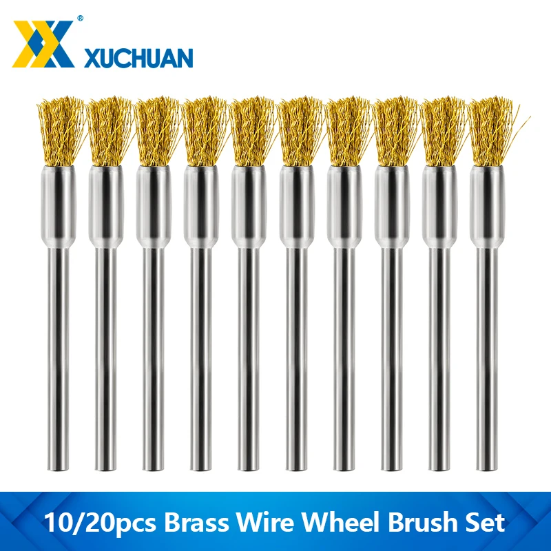 

10/20 шт., латунные проволочные колесные щетки-карандаши, полировальная щетка для мини-дрели, удаление ржавчины с металла, вращающиеся инструменты Dremel