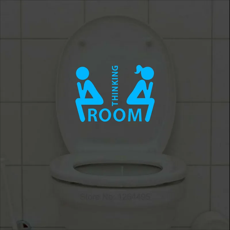 Funny Thinking Room Luminous Toilet Sticker Cartoon Glow in the Dark Bathroom Sticker Washroom WC Wall Decoration Sticker Decal
