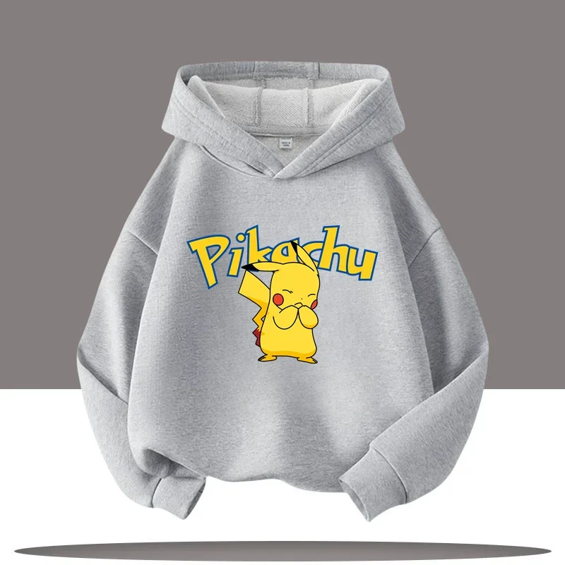 Felpa con cappuccio per bambini con stampa cartoon Pokémon per l'autunno e l'inverno, top casual a maniche lunghe, maglietta sportiva per ragazzi della serie Pokémon