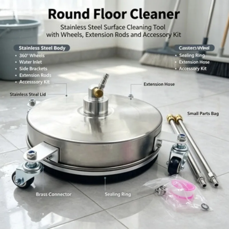14 Inch Round Stainless Steel Surface Cleaner Quick Connect Pressure Washer Accessory For Home Yard Pavement Property Cleaning