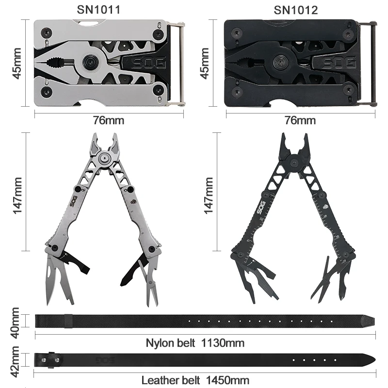 SOG 12-Werkzeuge Sync II Gürtelschnalle Multitool EDC Klappzange Outdoor Camping Selbstverteidigungszubehör Überlebenswerkzeuge Set SN1011CP