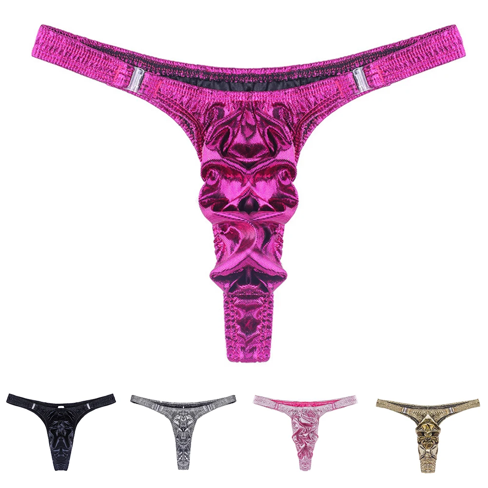 

Mens Sexy Panties Low Waist Underwear Lacquer Leather Breathable T-Back Gay Sissy Pouch Underpants Male Thongs G-String Trunks
