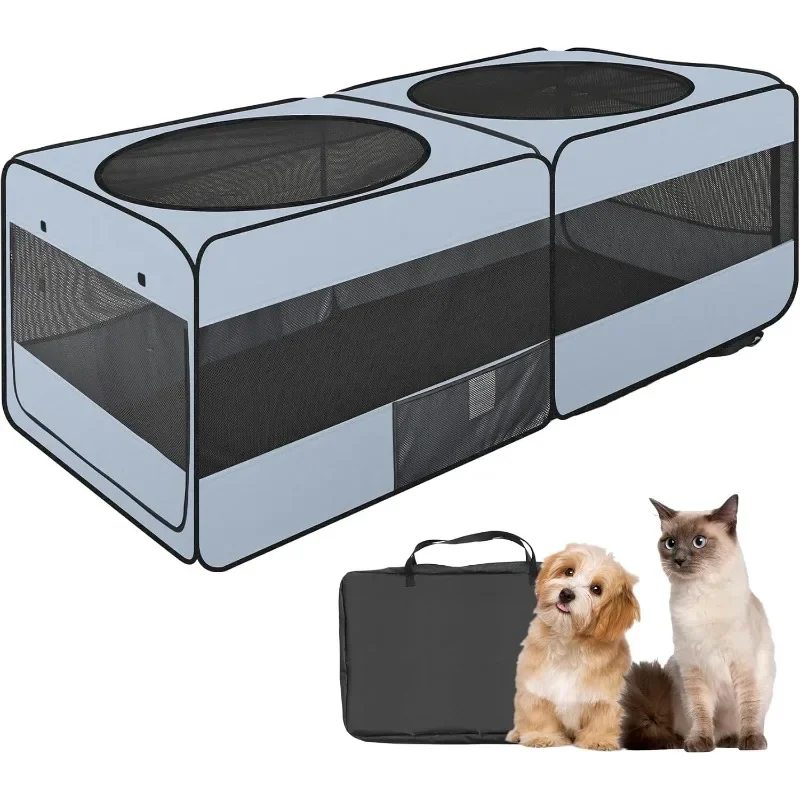 2-in-1 Dog Playpen, 46.5'' Pop Up Cat Puppy Pet Playpen Indoor/Outdoor Cats Enclosed, Cat Dog Tent Crate Cage Kennel