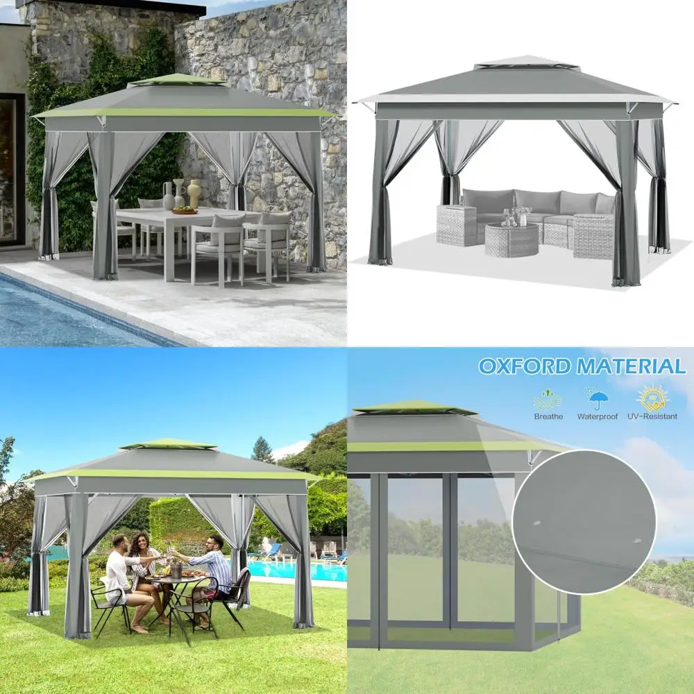 

Waterproof Instant Canopy Tent with Mosquito Netting, 11x11 Feet Outdoor Gazebo for Patio Parties, Easy Setup Shelter with Rolle