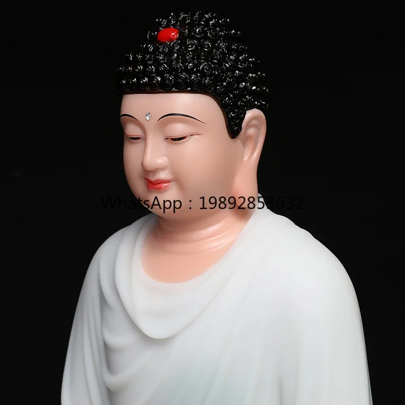 X-11 Buddha Statue Shakyamuni Buddha Three Treasures Buddha White Jade Stone Carving Home Decoration