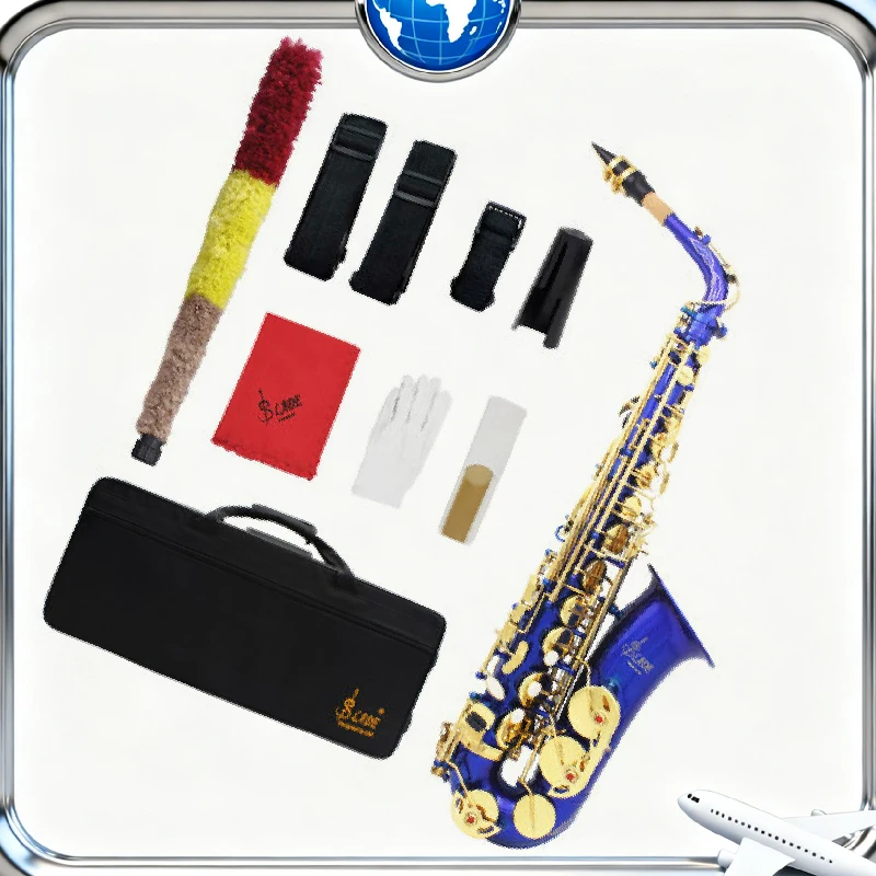SLADE Eb Alto Saxophone E شقة الأزرق الذهب مفتاح آلات النفخ الخشبية مجموعة مع حقيبة حمل فرشاة تنظيف المعبرة وأجزاء