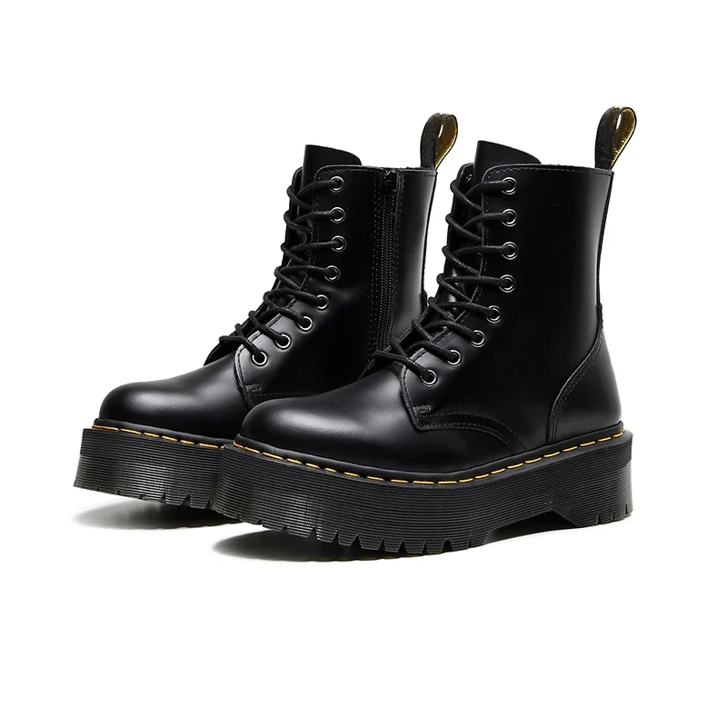 Botas de plataforma originais para mulheres e homens, sola grossa, tornozelo, sexy, fêmea, punk, sapatos de motocicleta, botas de combate, plus size, couro