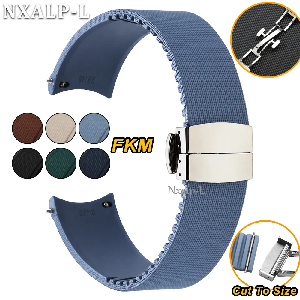 Sport FKM Fluoro Rubber Watch Strap 20mm 21mm 22mm Curved End Bracelet Quick Release Cut To Size Watch Band for Omega for Seiko