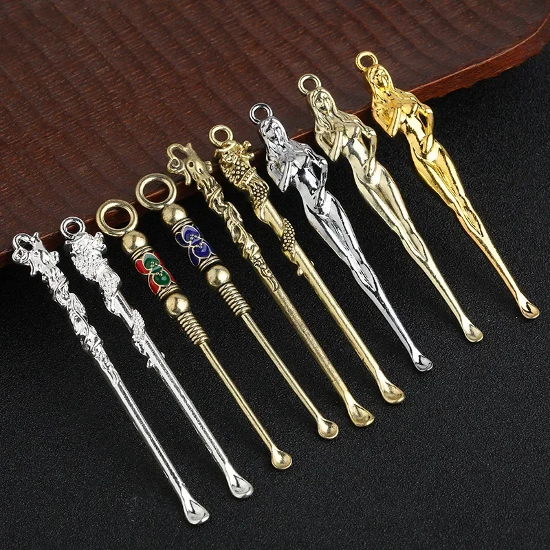 Brass Ear Wax Pickers Curette Keychain Pendants Ear Care Tool Ear Picks Spoon Vintage Bronze Personalized Ear Spoon Pendant