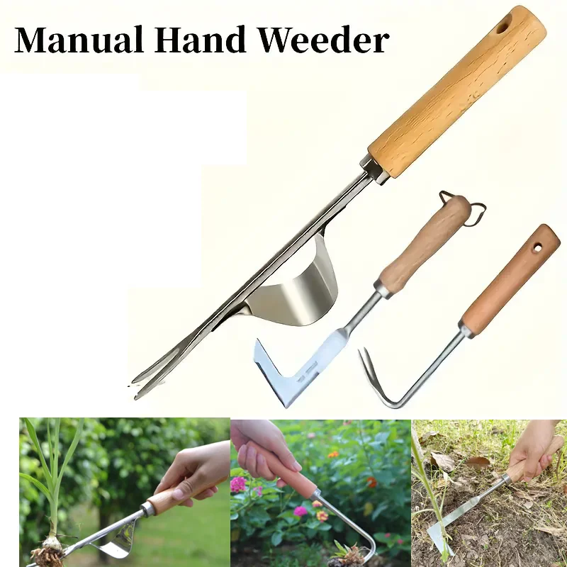 

1PCS Stainless Steel Wood Handle Garden Weeder Hand Weeding Removal Cutter Puller Tool Multifunction Weeder Garden Hand Tools