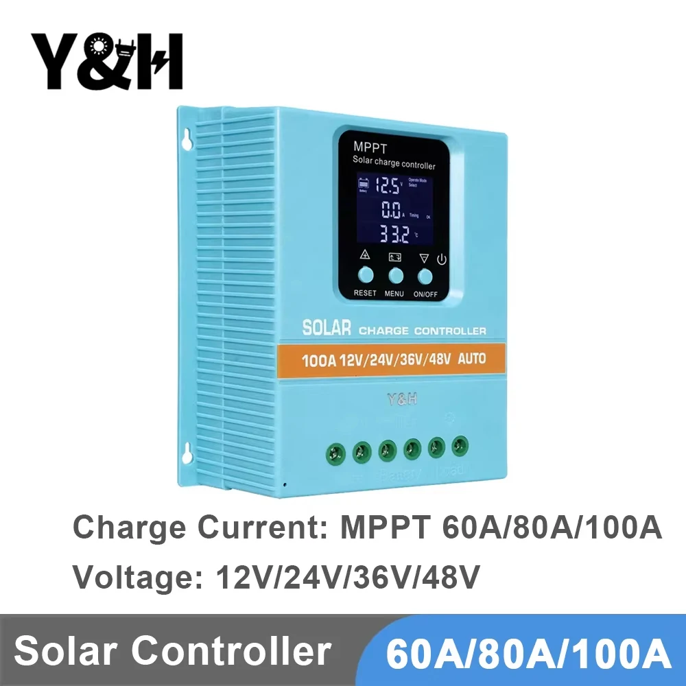 Y&H MPPT 60A 80A 100A Solar Charger Controller 12V 24V 36V 48V Auto for Seal, GEL, LifePO4 Battery Charger Solar Panel Regulator