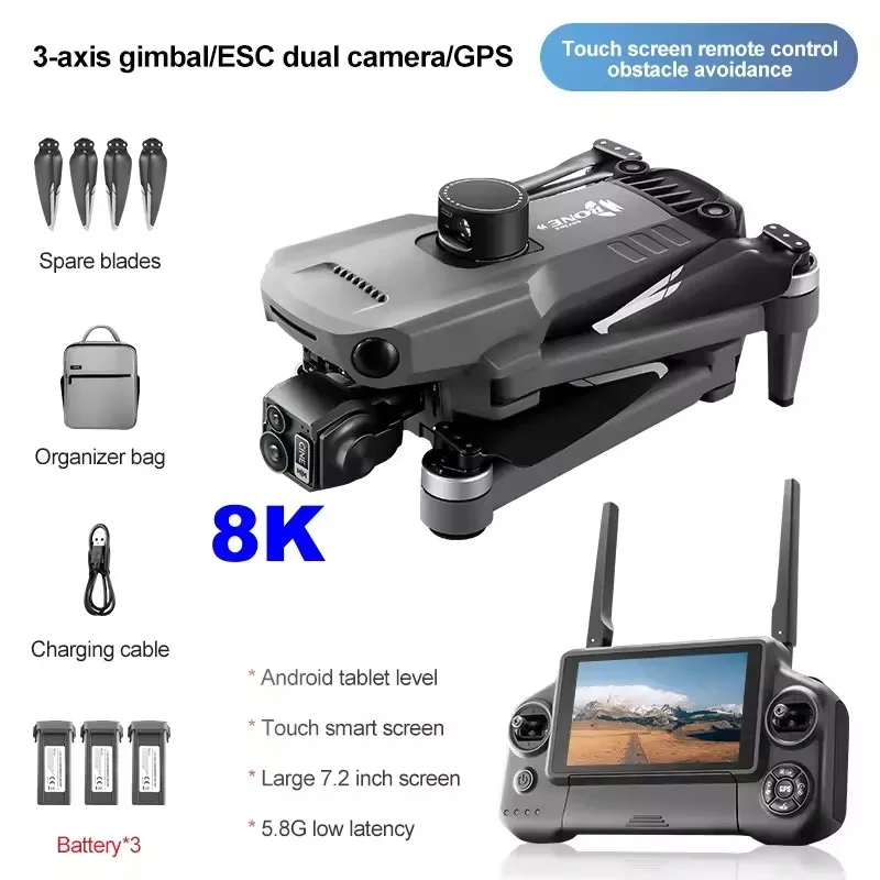 Nieuwe 8K GPS Drone 3-assige gimbal met touchscreen Professionele HD-camera FPV 360 ° Telescopisch obstakelvermijding borstelloos Dron-speelgoed