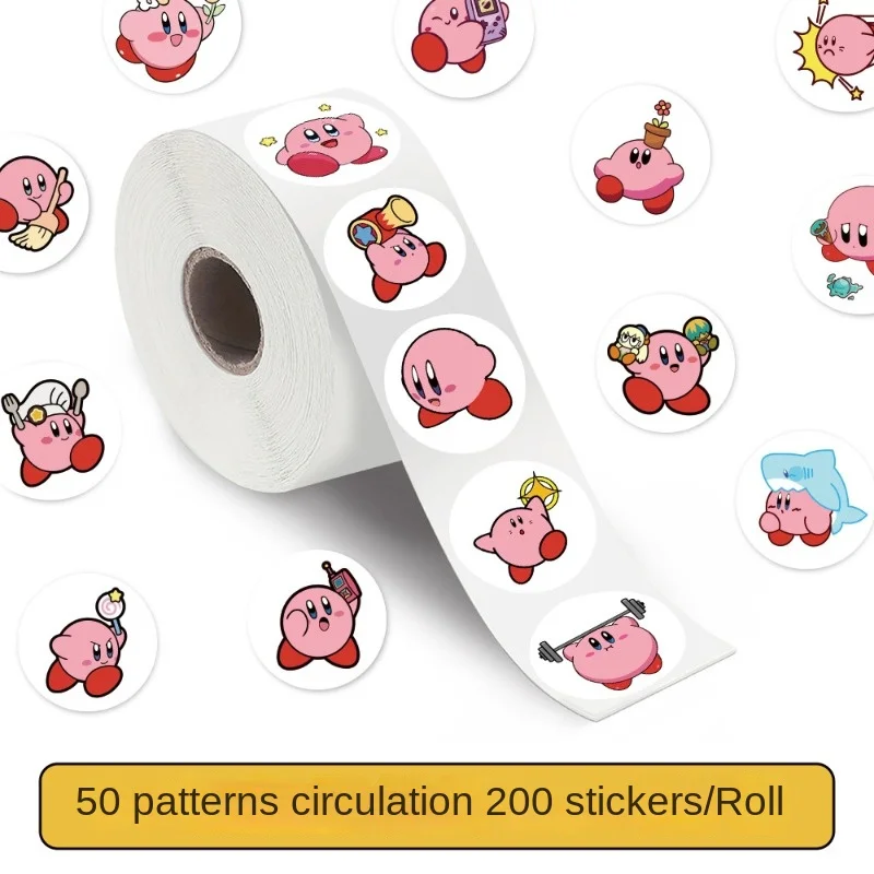 200pcs Kirby Cartoon Stickers Anime Figure Phone Water Cup Laptop Skateboard Decoration Scrapbook Sticker Rolls Kids Toys Gift