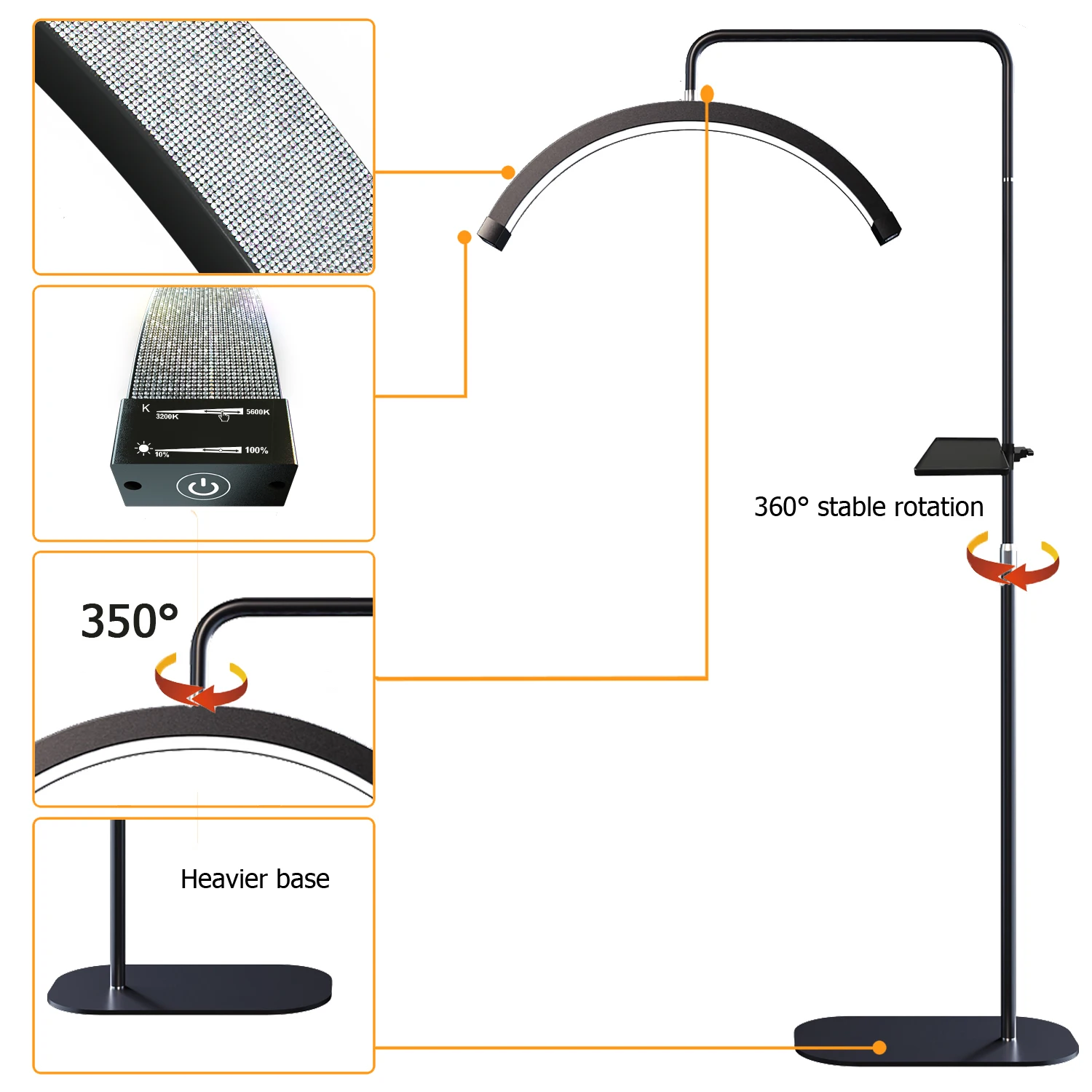 Fosoto Y9 28 بوصة جديد التحكم عن بعد LED ماكياج الماس نصف القمر مصباح أرضي لاش ضوء للوشم صالون تجميل رمش جلدة