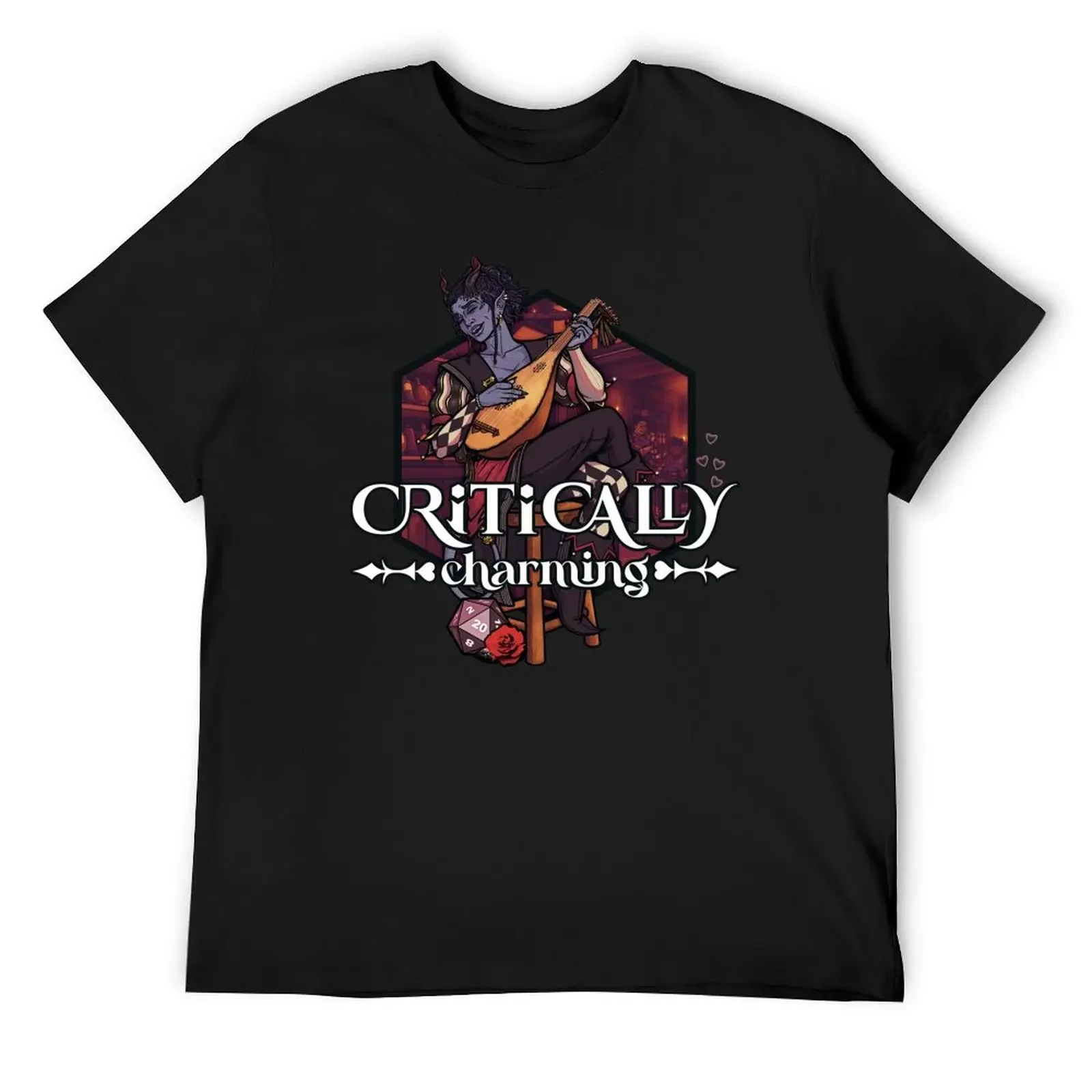 

Critically Charming DND Tiefling Bard T-Shirt blue archive designer shirts plain mens graphic t-shirts