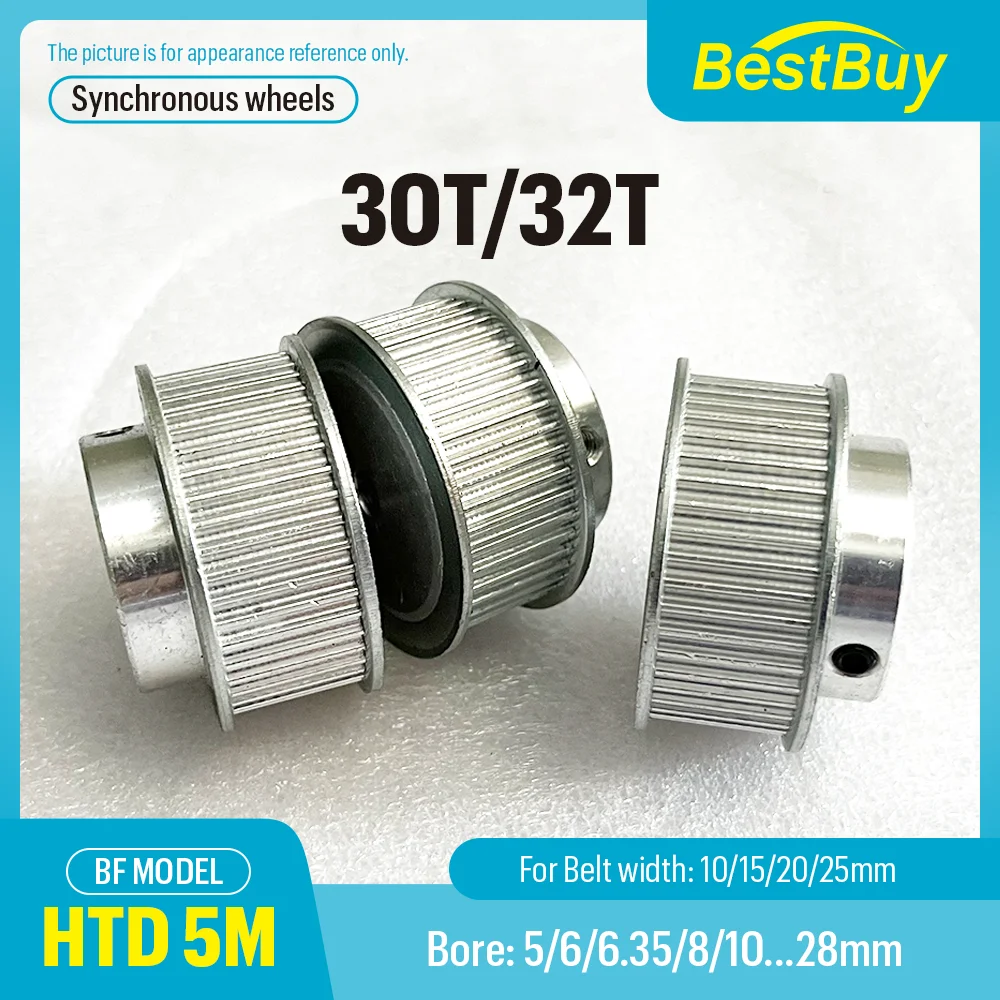 HTD 5M BF Type 30T/32 Teeth Pitch 5mm Bore Timing Pulley for 5GT Linear Belt Drive 5-25mm Width Compatible with 10/15/20/25mm B